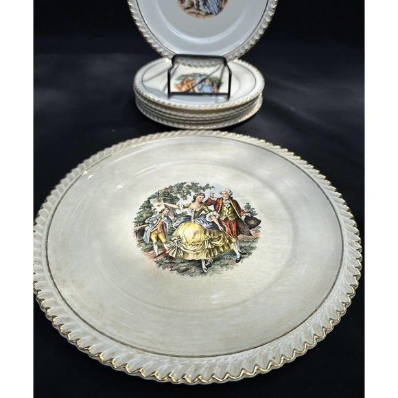 Vintage Harker Pottery Co. gold trimmed 22 kt Scallop edge Dessert Plates S37 - Picture 3 of 11